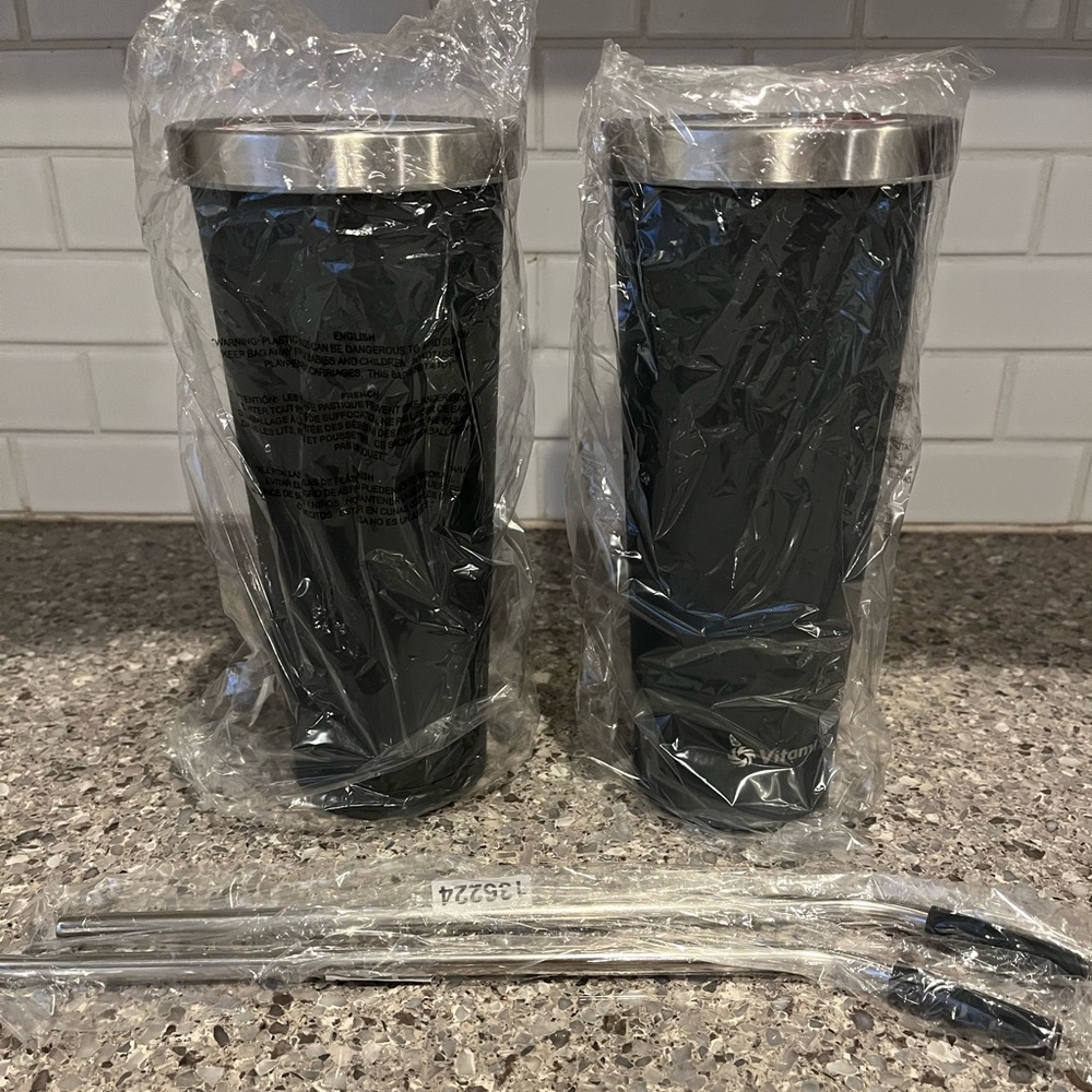Vitamix Double Wall Insulated Stainless Steel Tumbler with Metal Straws